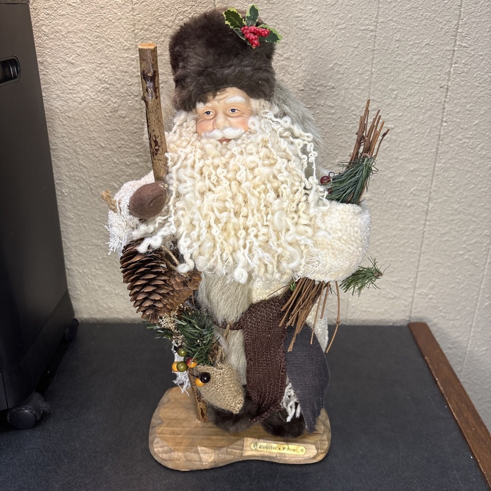 17" Gathering Woodsman Santa~Natural~On a Wooden Stand~Collector's Edition